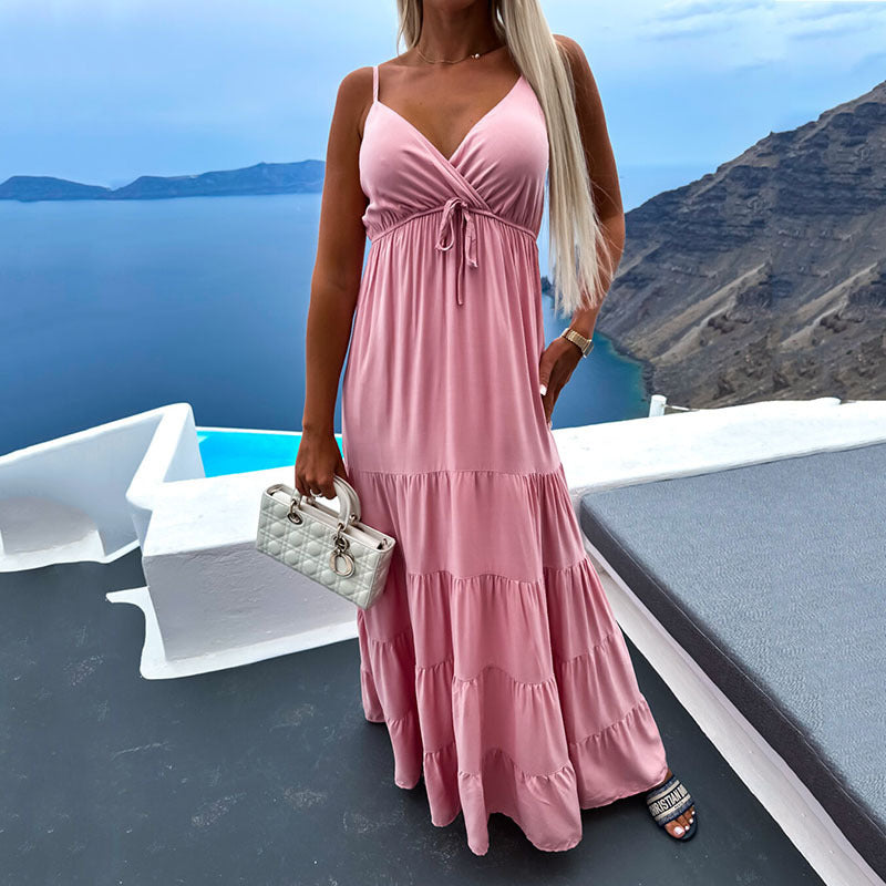 women's multi-color casual fashion v-neck dress with suspenders