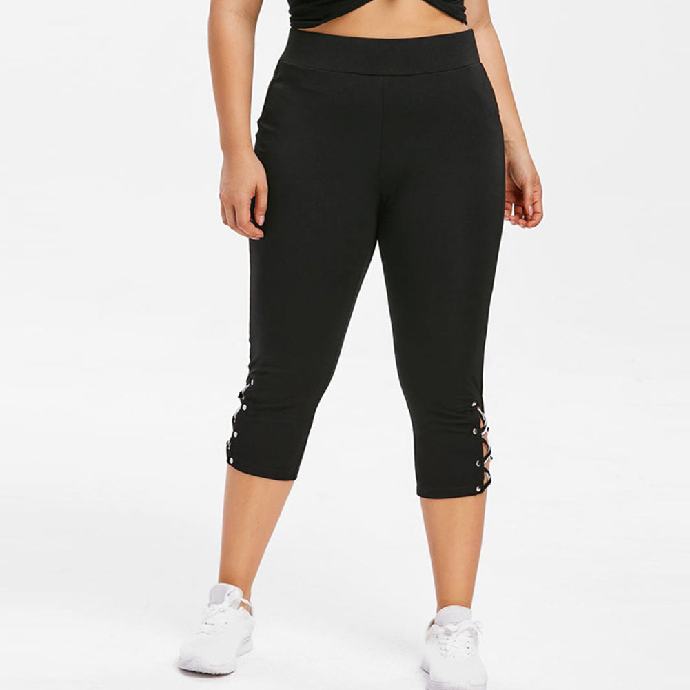 women's knitted lace-up beaded leggings