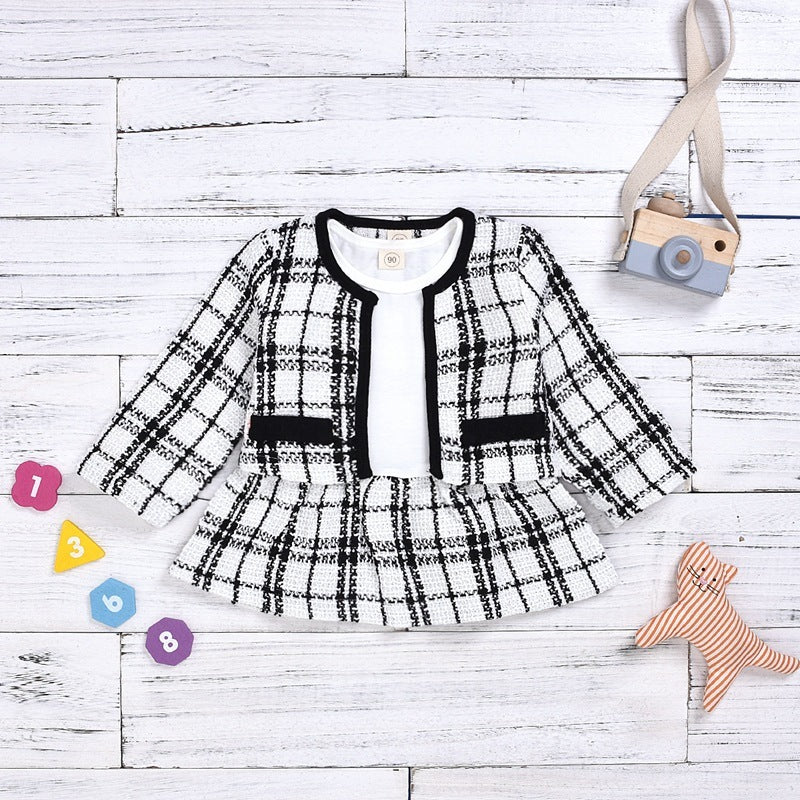 long-sleeved dresses two-piece children,s baby small incense wind suit