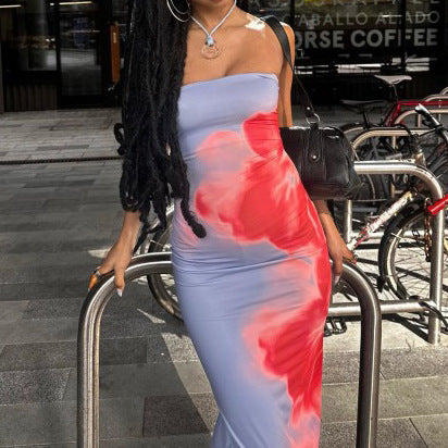 slim slit tube long dress summer sexy prin party beach dresses women clothir