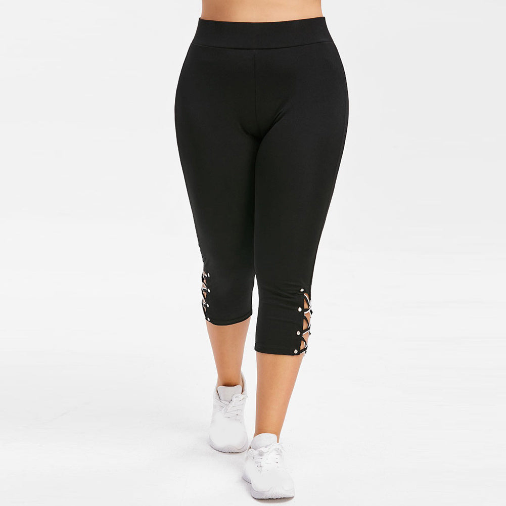 women's knitted lace-up beaded leggings