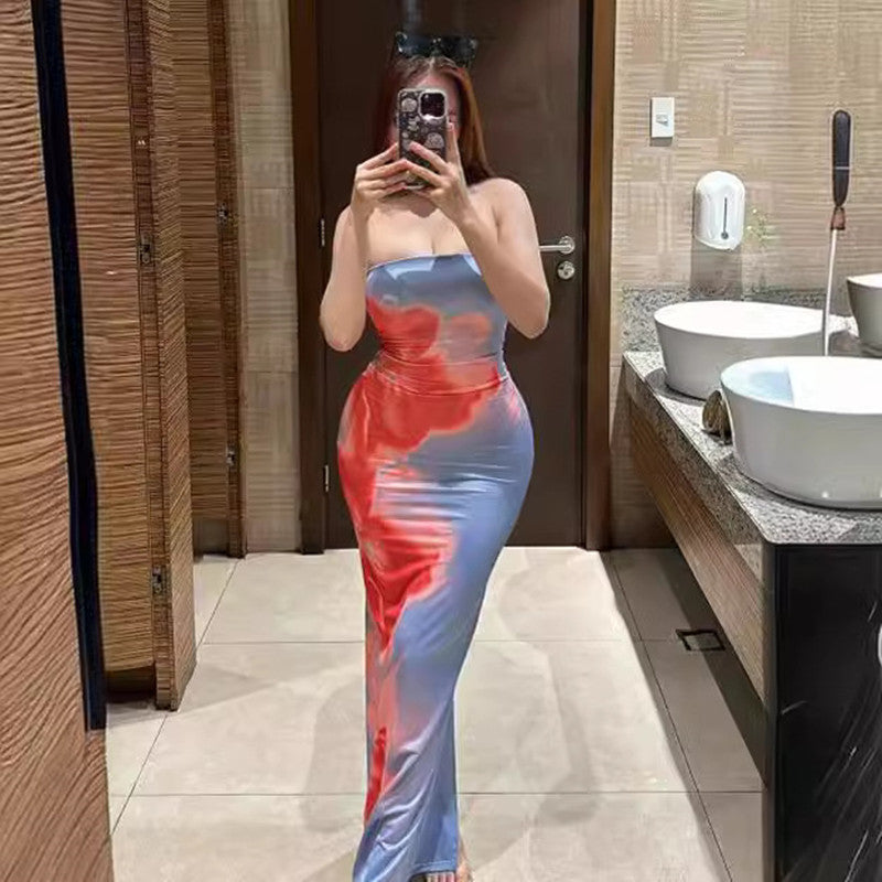 slim slit tube long dress summer sexy prin party beach dresses women clothir