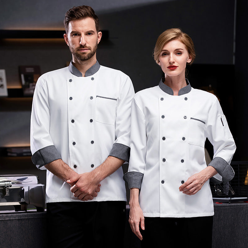 medium sleeved long sleeved senior chef work clothes for men