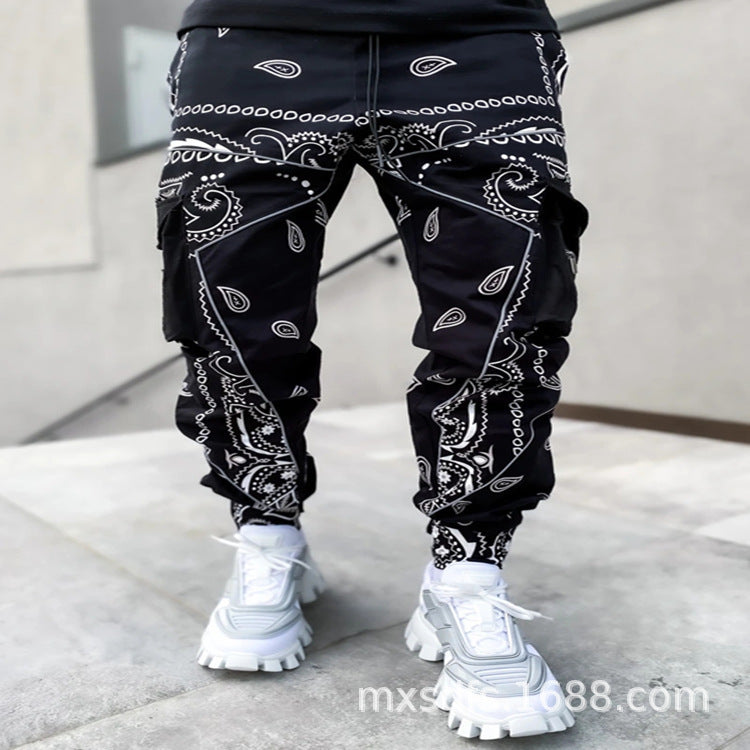 men;s print trousers loose bloomrs casual wide -leg harem pants