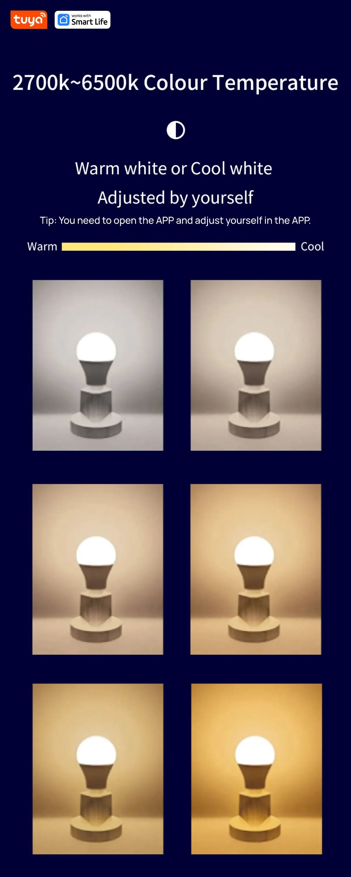Tuya E27 Smart Light Bulb, 9W 220-240V, RGBW LED Colormart Life APP