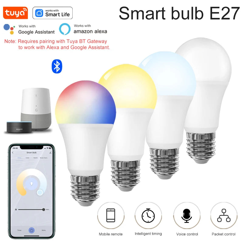 Tuya E27 Smart Light Bulb, 9W 220-240V, RGBW LED Colormart Life APP