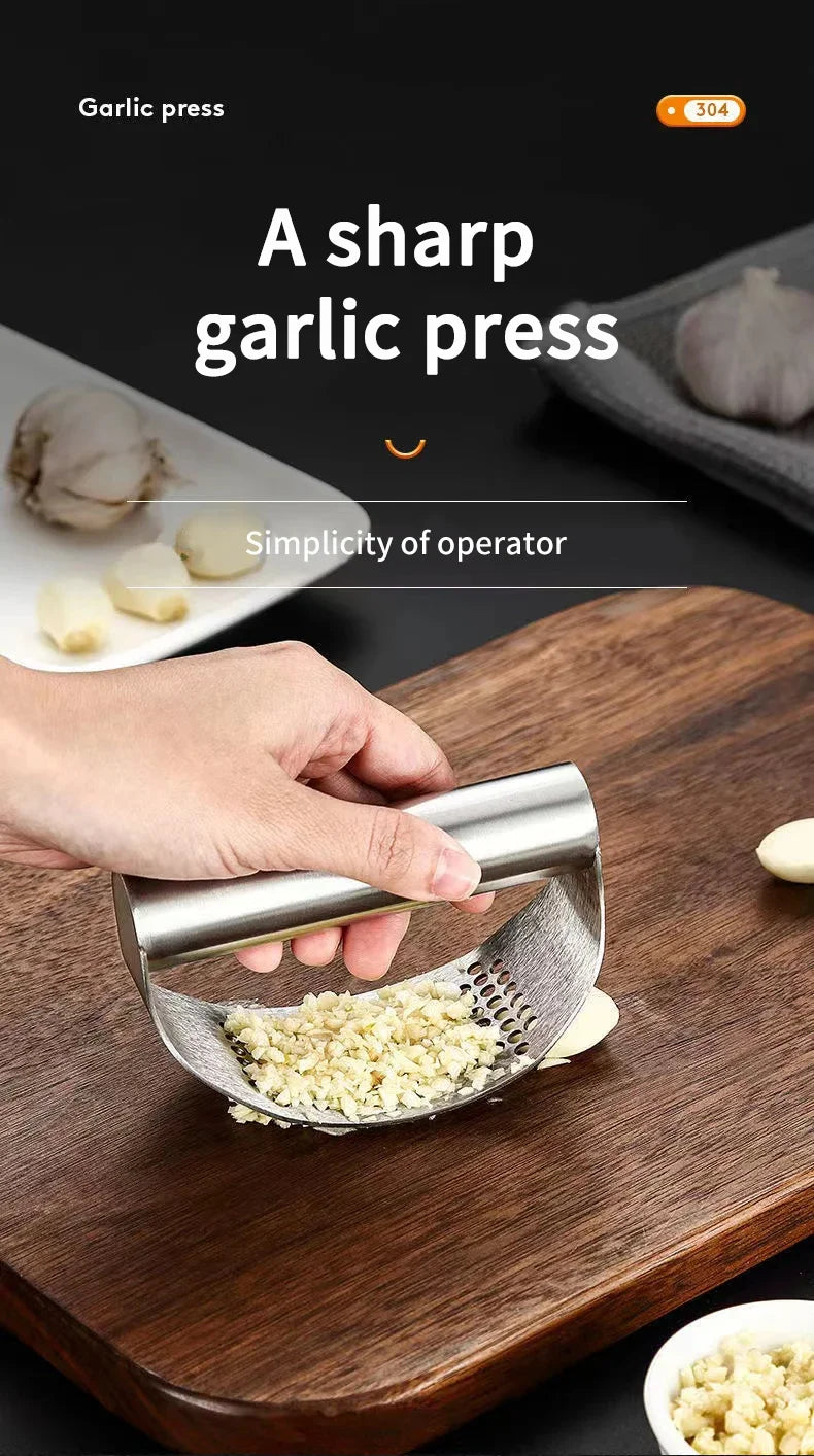 Manual Stainless Steel Garlic Mincer, Garlic Crusher PressFood Processor