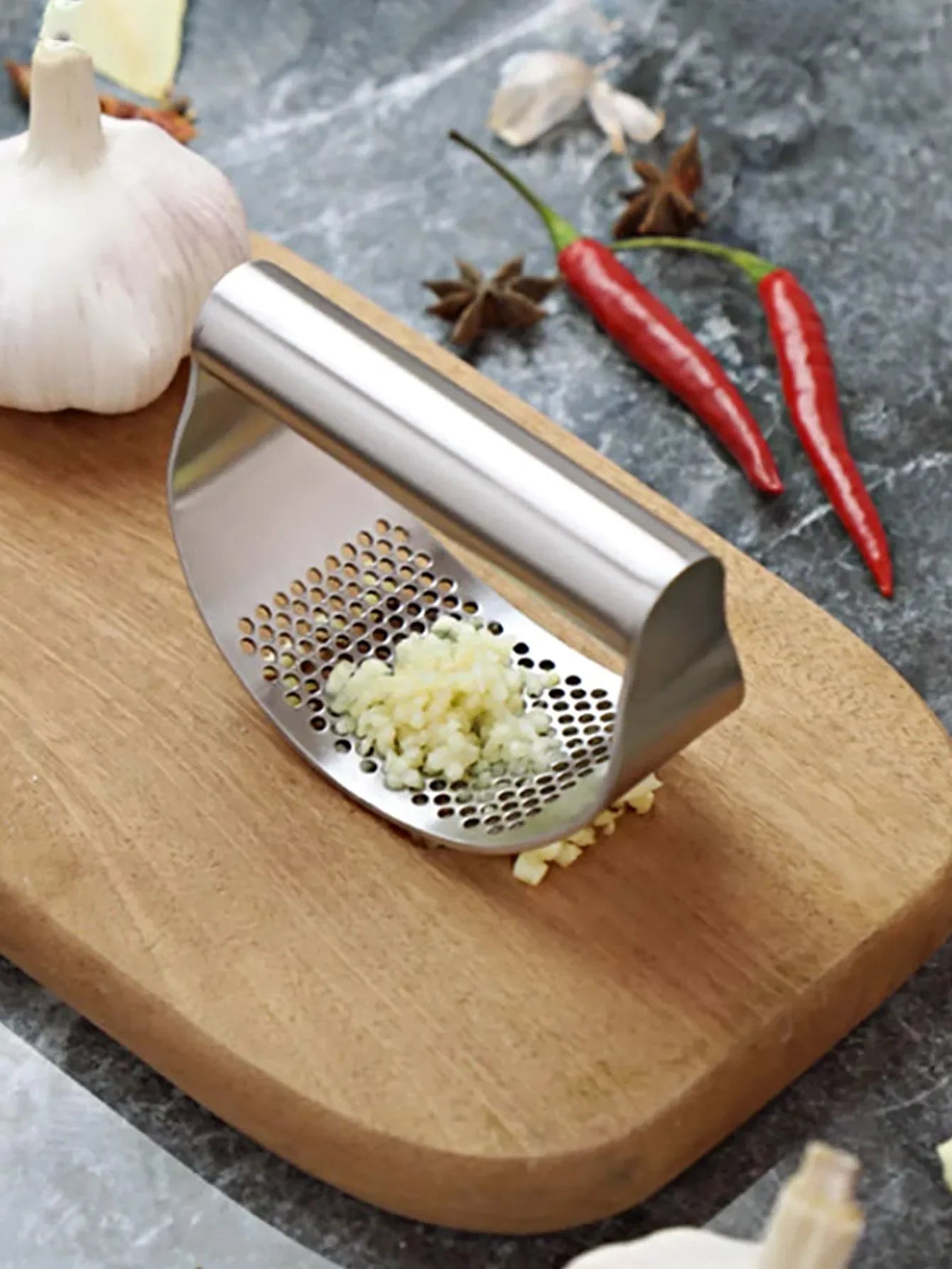 Manual Stainless Steel Garlic Mincer, Garlic Crusher PressFood Processor