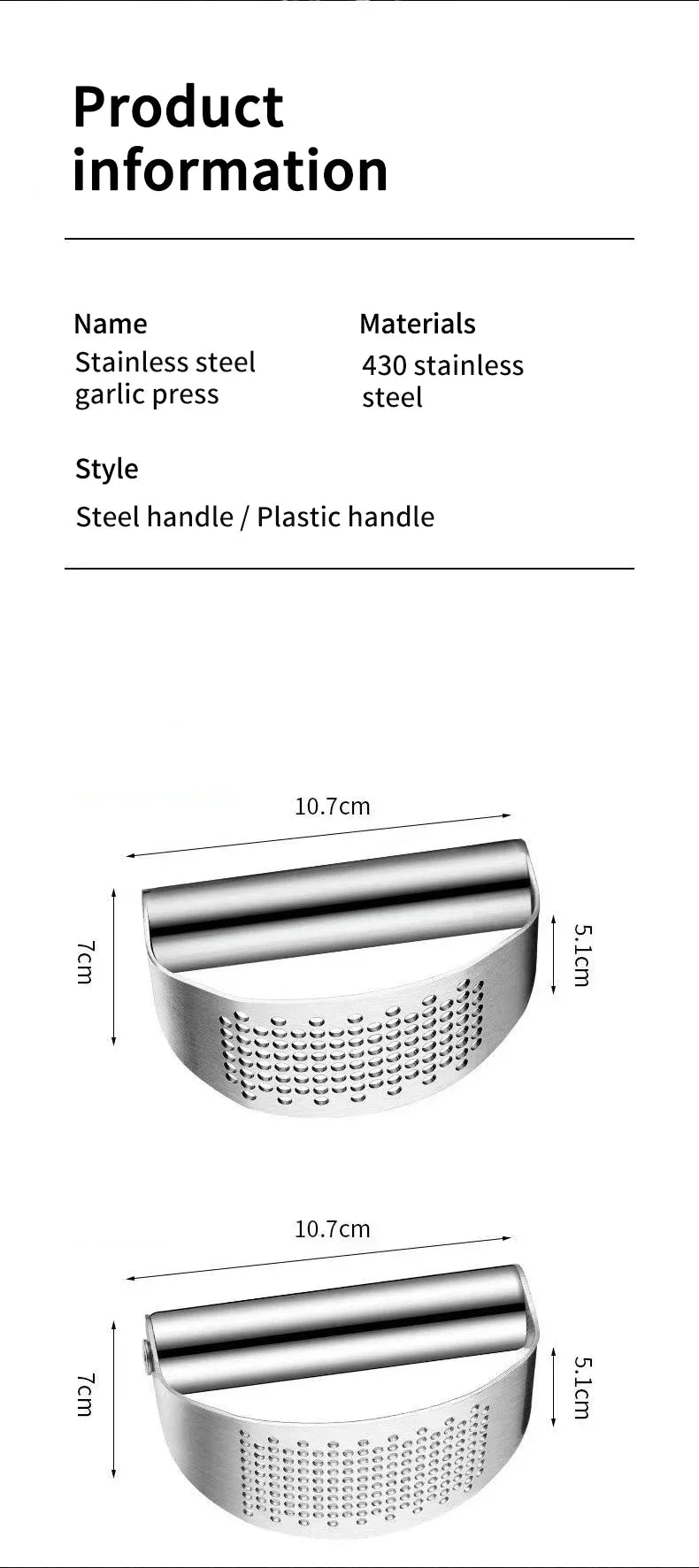Manual Stainless Steel Garlic Mincer, Garlic Crusher PressFood Processor