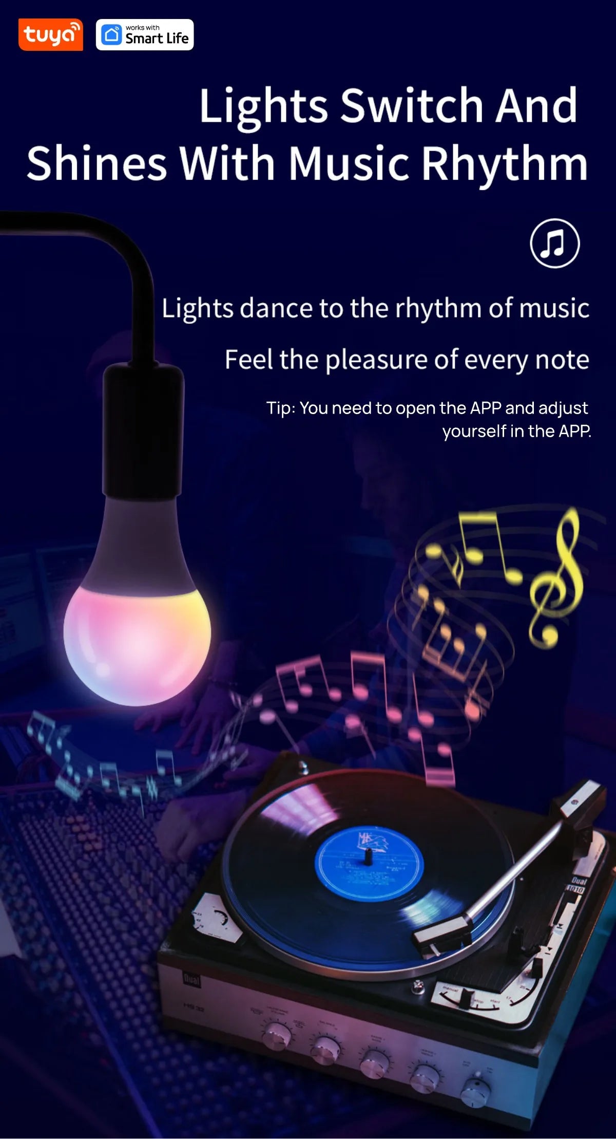 Tuya E27 Smart Light Bulb, 9W 220-240V, RGBW LED Colormart Life APP