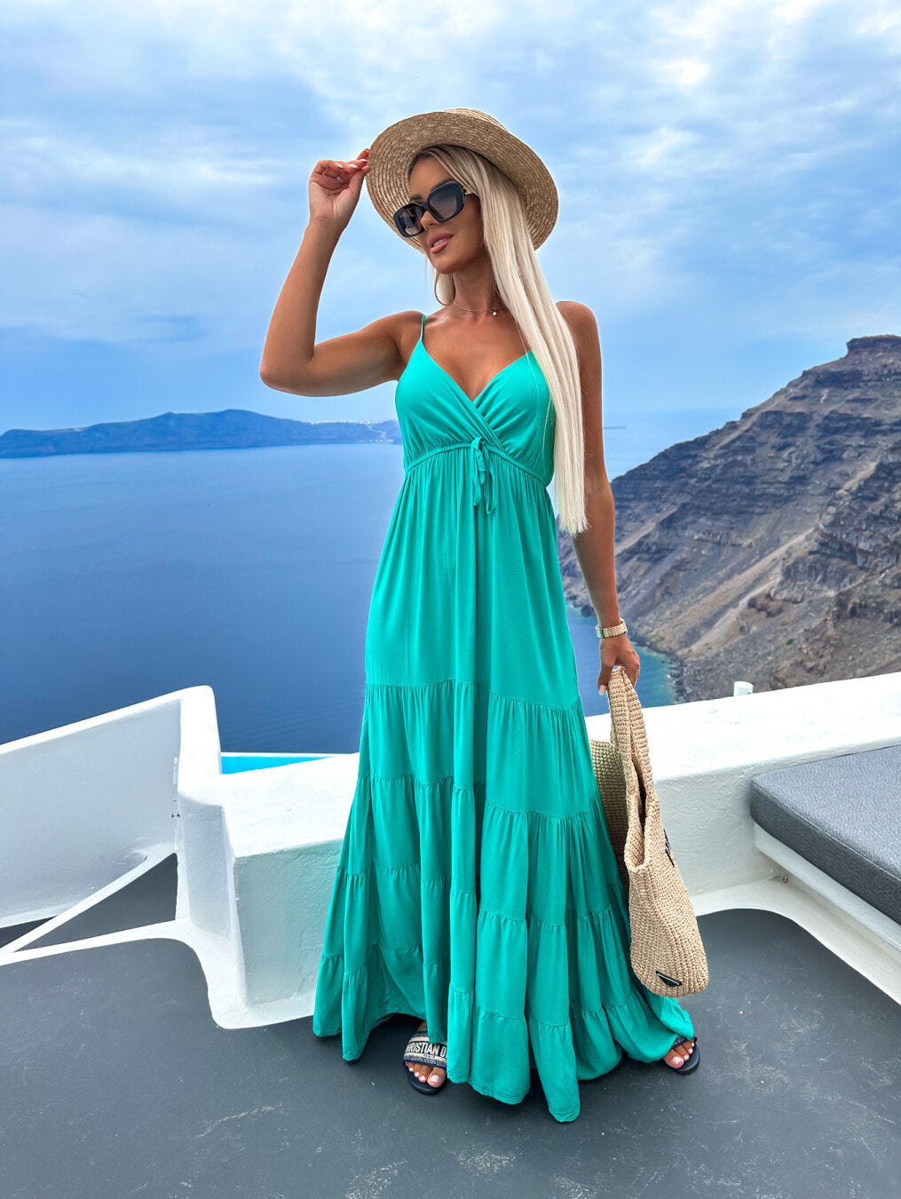women's multi-color casual fashion v-neck dress with suspenders