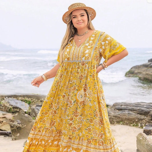 bohemian leisure vacation women,s full-length dress