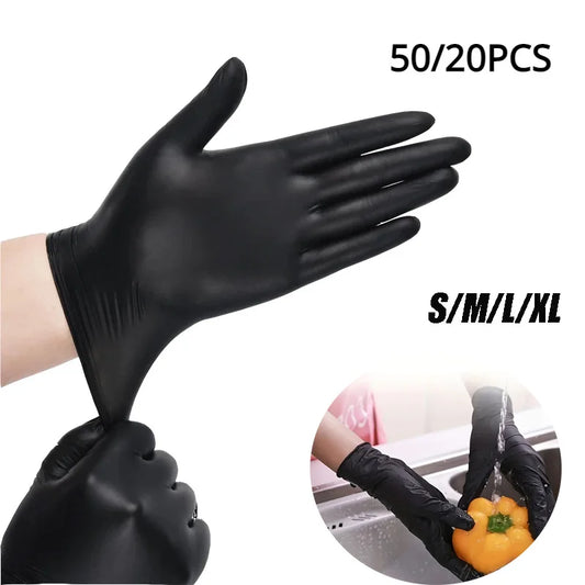 50/20PCS Disposable Black Nitrile Gloves Latex Free Waterproof Durable Suitable for Kitchen Food Processing Beauty SalonFamily